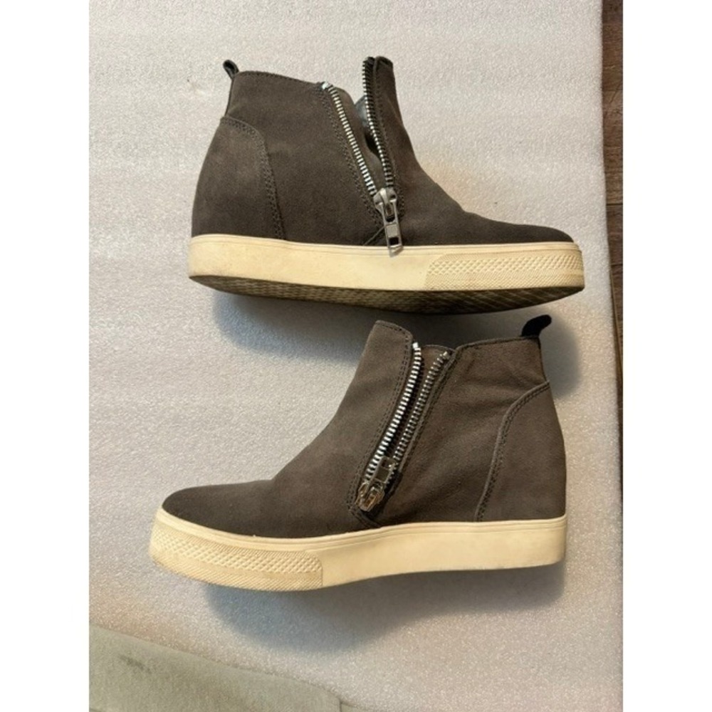 Dr. Scholls Wedgie Leather Wedge Sneaker Booties Grey Ankle Boots Mens Size 8.5 - Picture 2 of 10